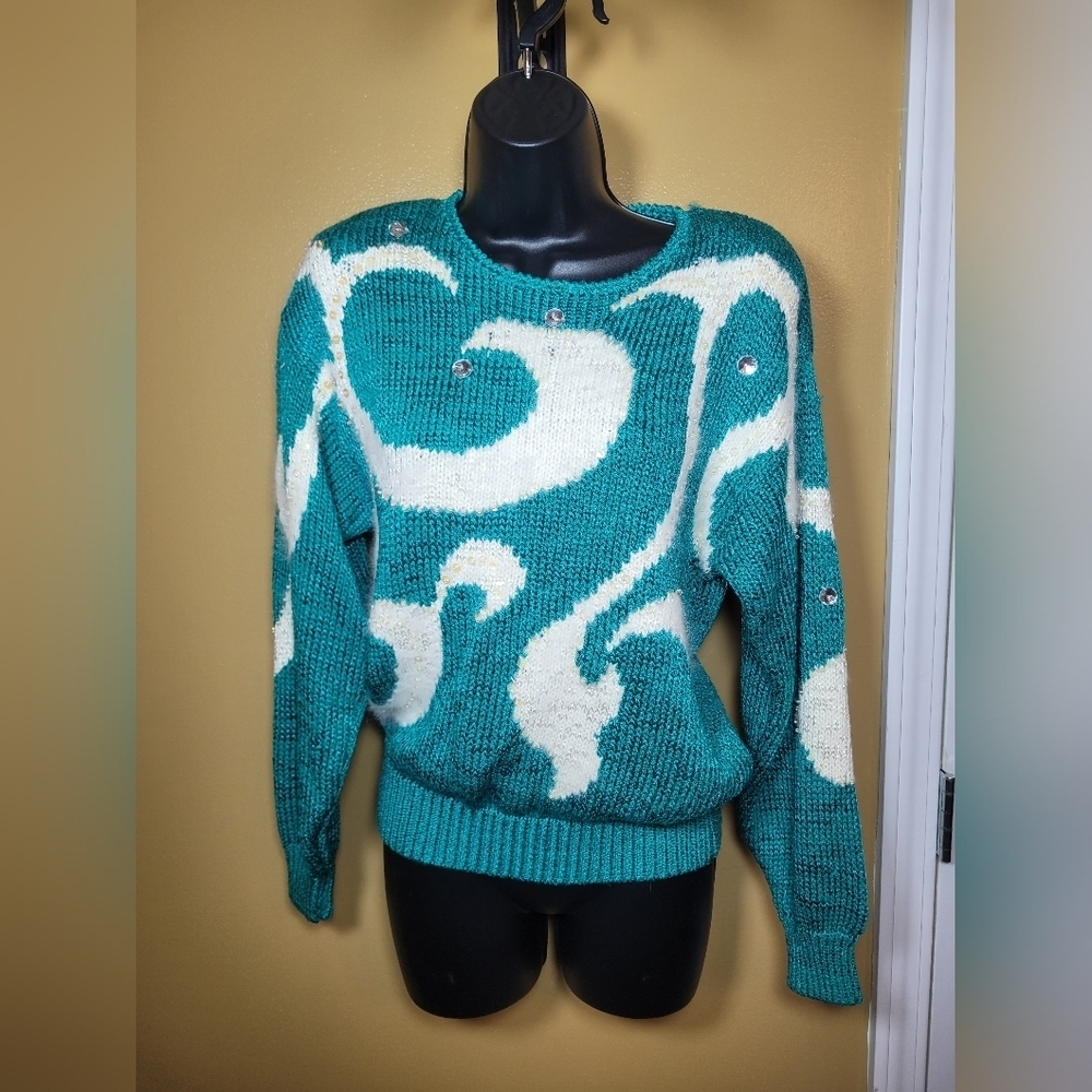 Vintage Christine Angora Blend Bejeweled Sweater sz S